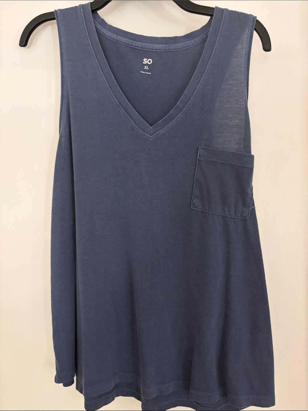 SO Women's Slate Blue V-Neck Pocket Tank Top - XL